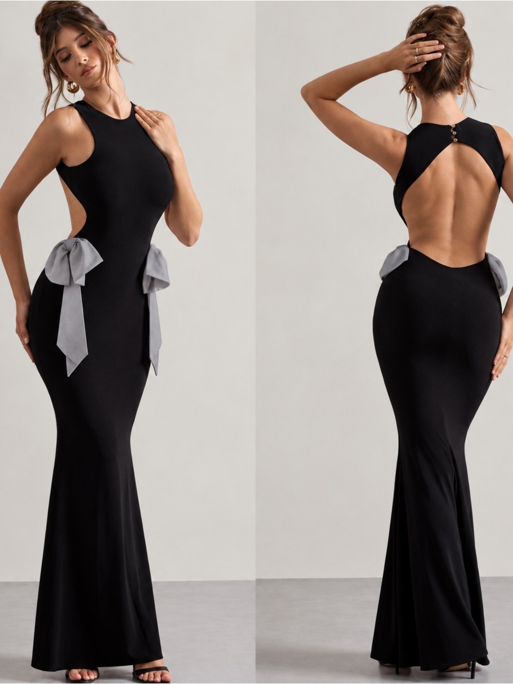 Club L By Your Side Cut Out Maxi Bow Monochrome Dress